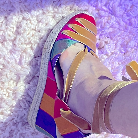 Carmen Saiz 9 made in Spain Euro 40 wedge Silk shoe leather Velvet ankle ribbon - Picture 12 of 16